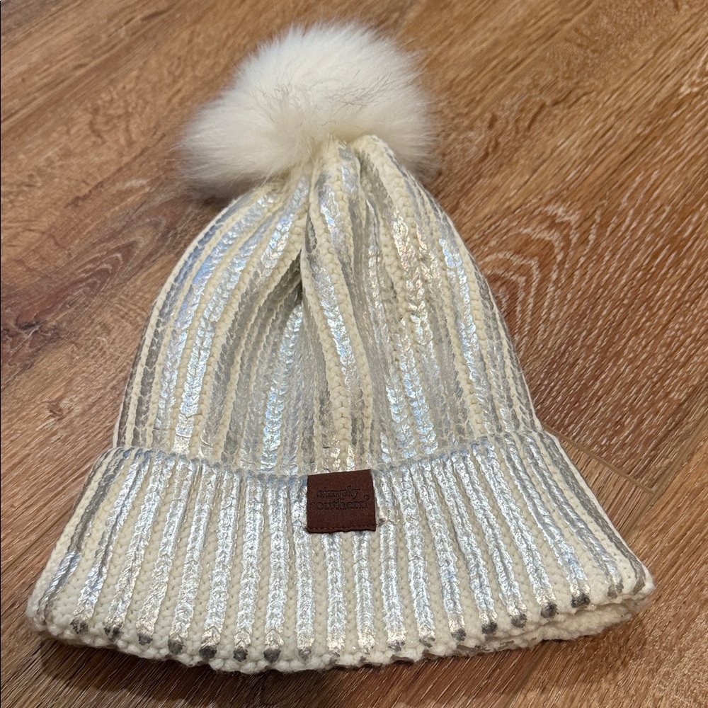 3/$20 Simply Southern Cream Colored  Knit Pom-Pom Beanie